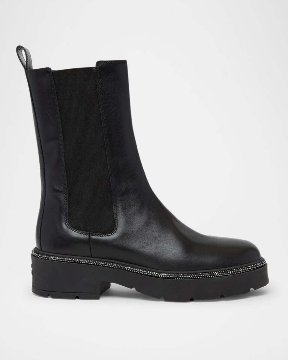 Leather Strass Combat Booties